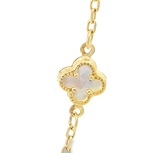 14K Yellow Gold Small Mother Of Pearl Flower Station Necklace 19.5In 3.7Dwt