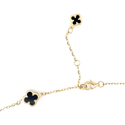 14K Yellow Gold Onyx Flowers Necklace 19In 4.4Dwt
