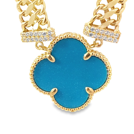 14K Yellow Gold Blue Flowers Necklace 18In 13.0Dwt