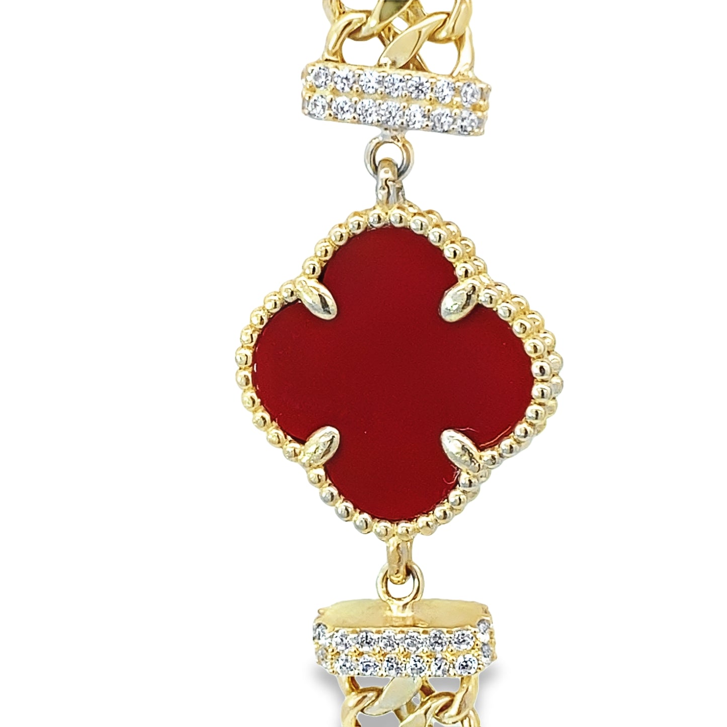 14K Yellow Gold Red Flowers Necklace 18In 13.2Dwt