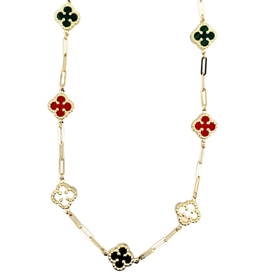14K Yellow Gold Multi Color Flowers Necklace 18In 6.3Dwt