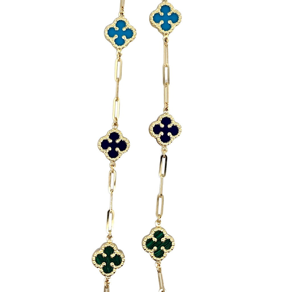 14K Yellow Gold Multi Color Flowers Necklace 18In 6.3Dwt