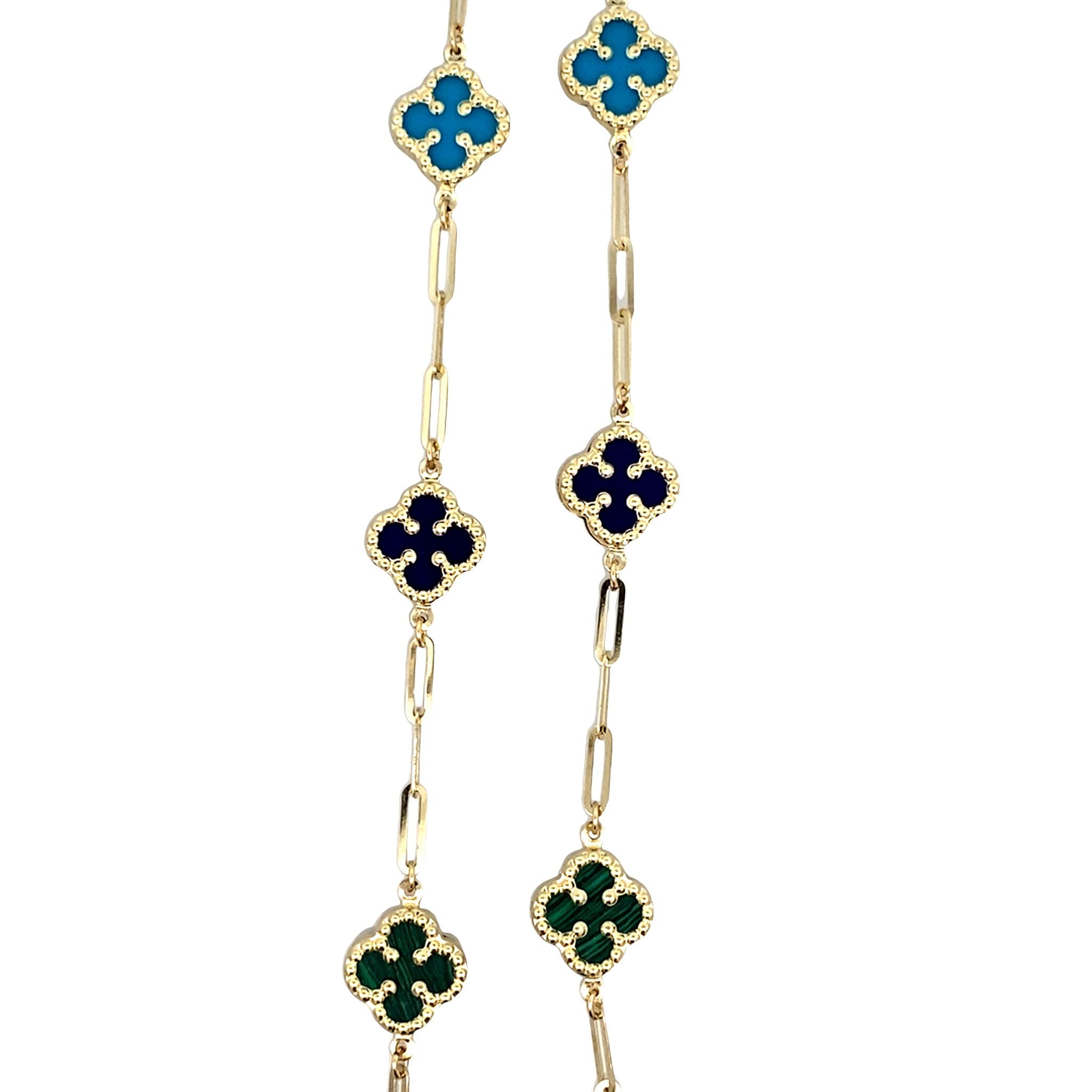 14K Yellow Gold Multi Color Flowers Necklace 18In 6.3Dwt