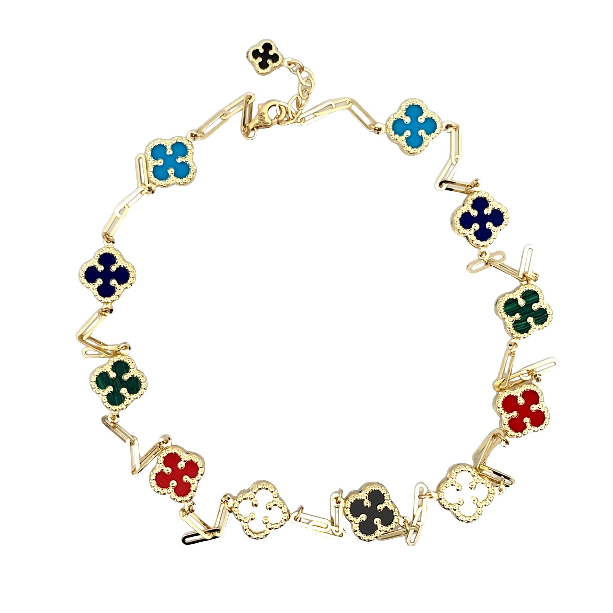 14K Yellow Gold Multi Color Flowers Necklace 18In 6.3Dwt