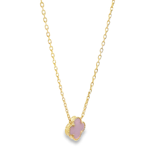 14K Yellow Gold Pink One Flower Necklace 18In 2.2Dwt