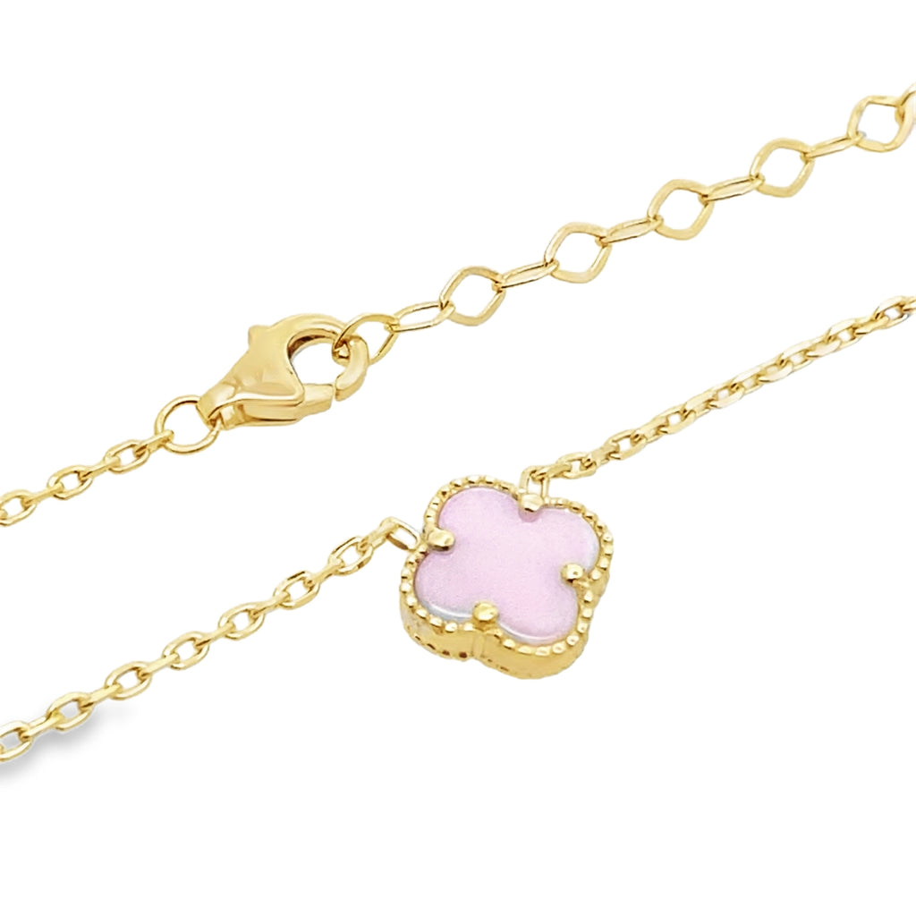 14K Yellow Gold Pink One Flower Necklace 18In 2.2Dwt