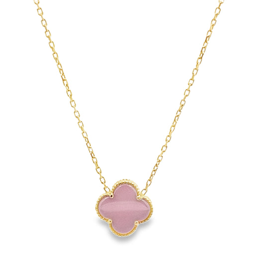 14K Yellow Gold Pink One Flower Necklace 19In 2.7Dwt