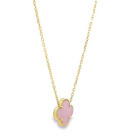 14K Yellow Gold Pink One Flower Necklace 19In 2.7Dwt
