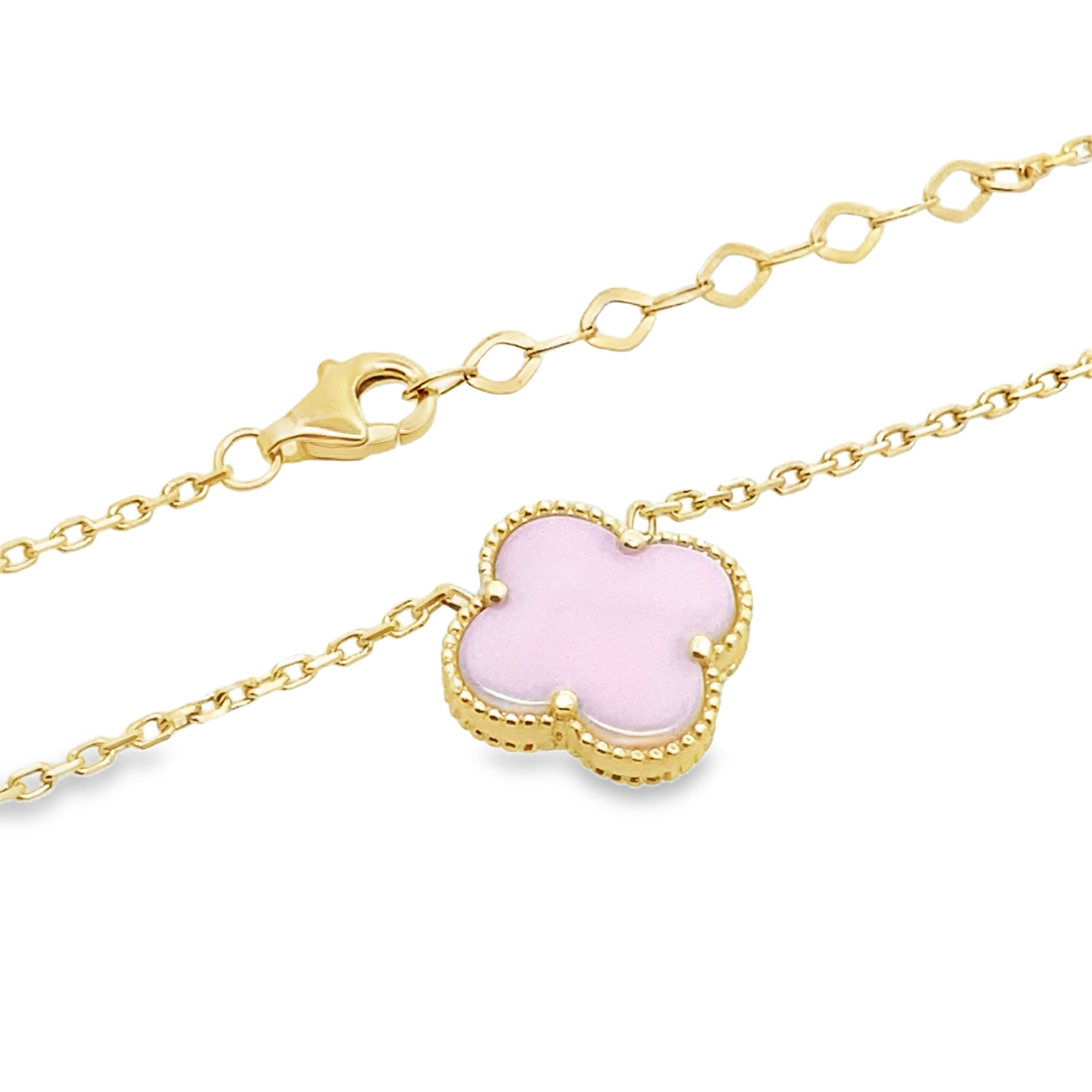 14K Yellow Gold Pink One Flower Necklace 19In 2.7Dwt