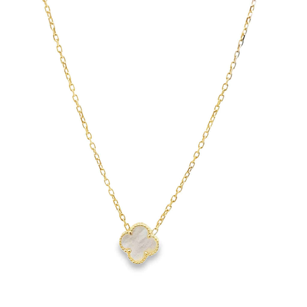 14K Yellow Gold White One Flower Necklace 19In 2Dwt