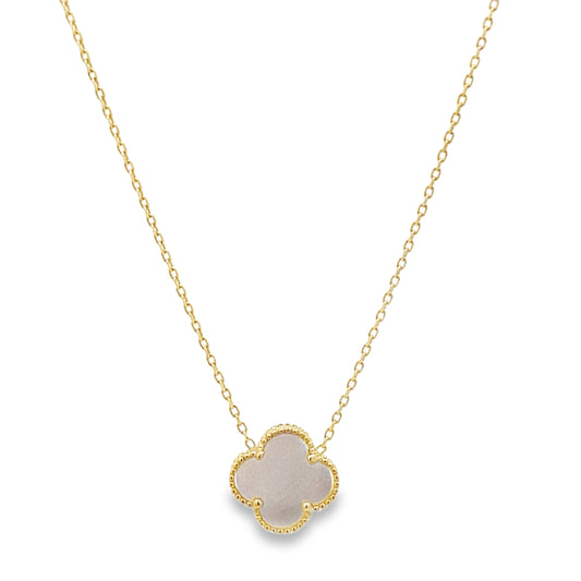 14K Yellow Gold White One Flower Necklace 19In  1.7Dwt