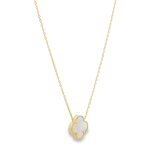14K Yellow Gold White One Flower Necklace 19In  1.7Dwt