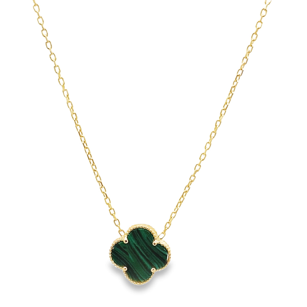 14K Yellow Gold Green One Flower Necklace 18In  2.3Dwt