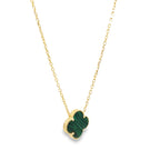 14K Yellow Gold Green One Flower Necklace 18In  2.3Dwt