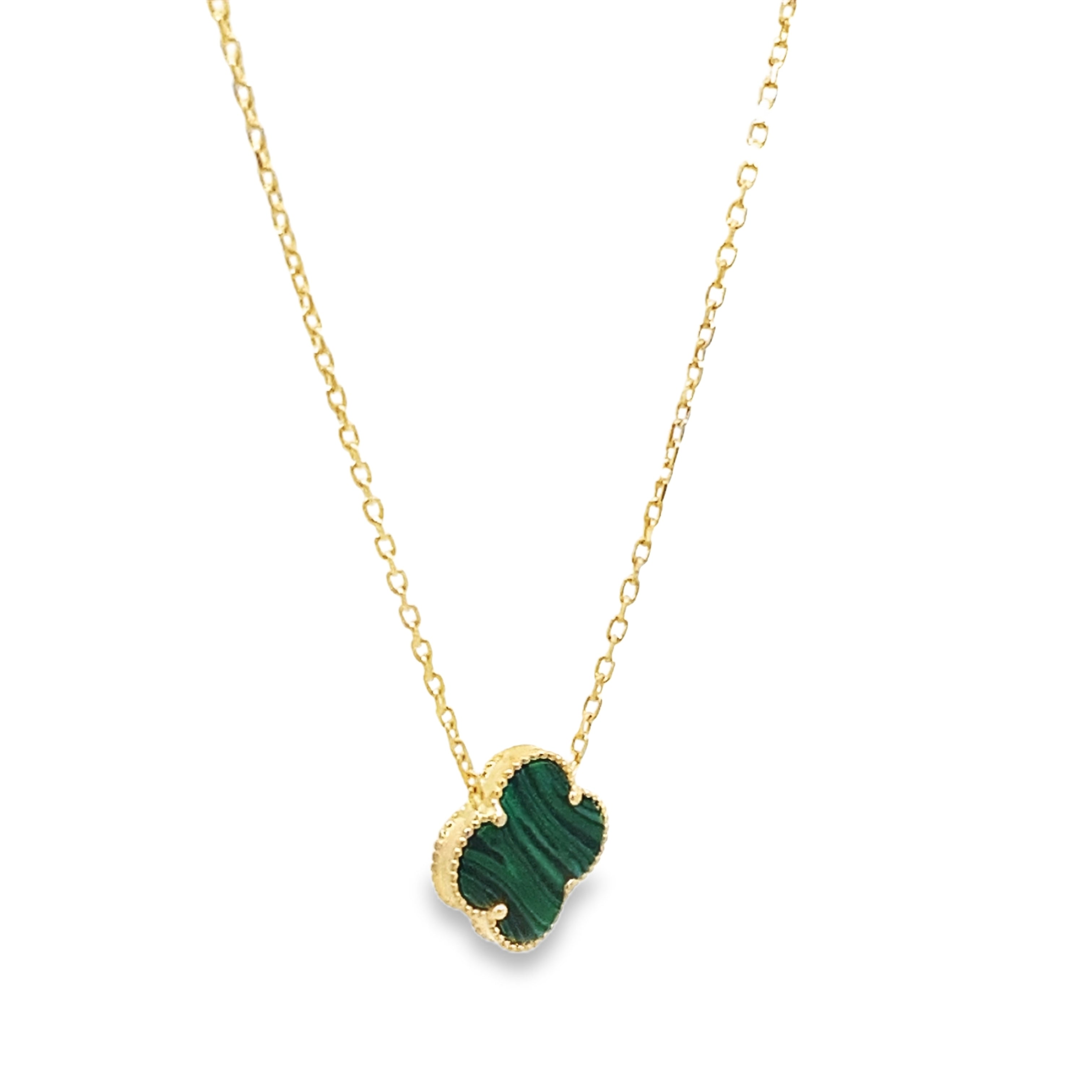 14K Yellow Gold Green One Flower Necklace 18In  2.3Dwt