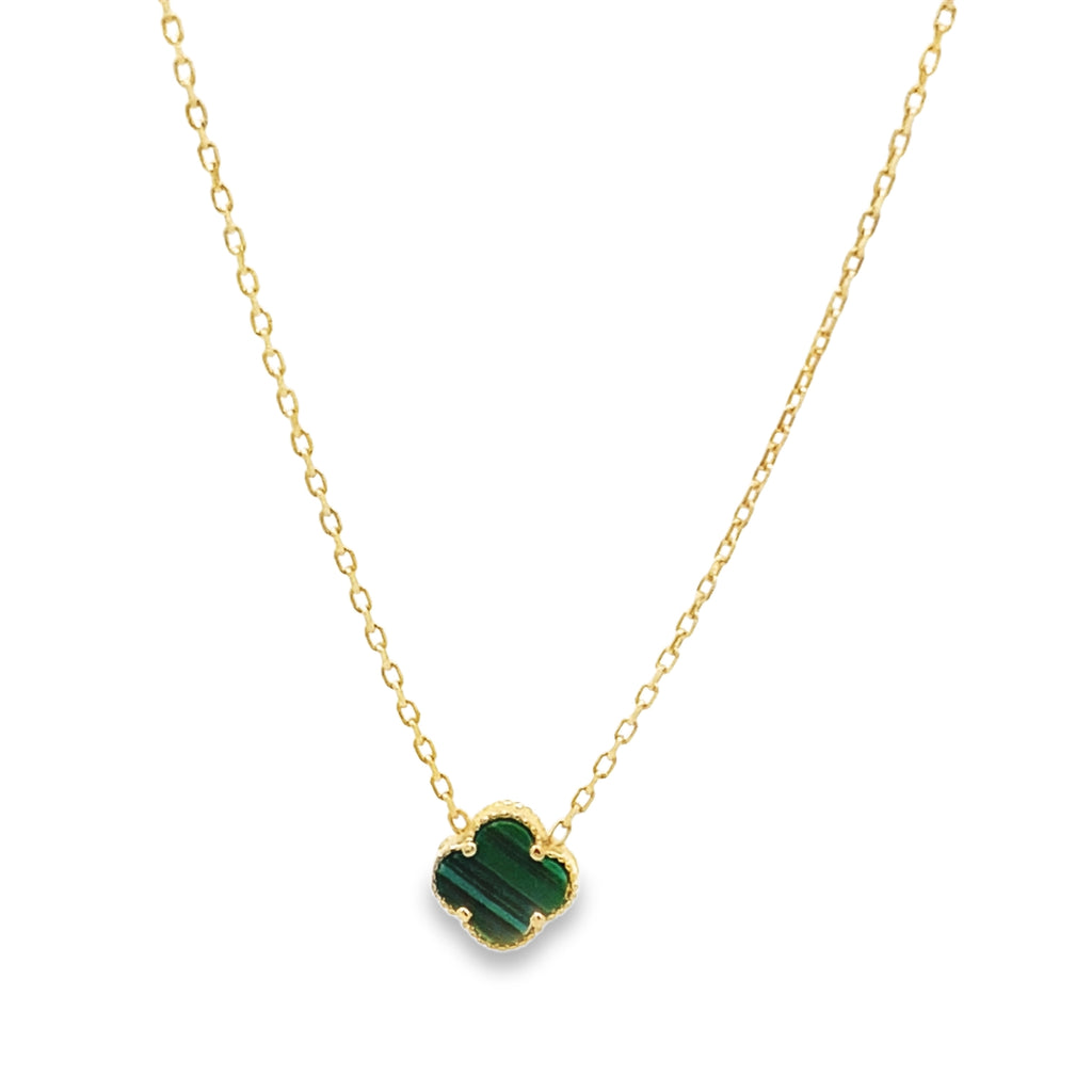 14K Yellow Gold Green One Flower Necklace 18In  2.3Dwt