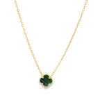 14K Yellow Gold Green One Flower Necklace 18In  2.3Dwt
