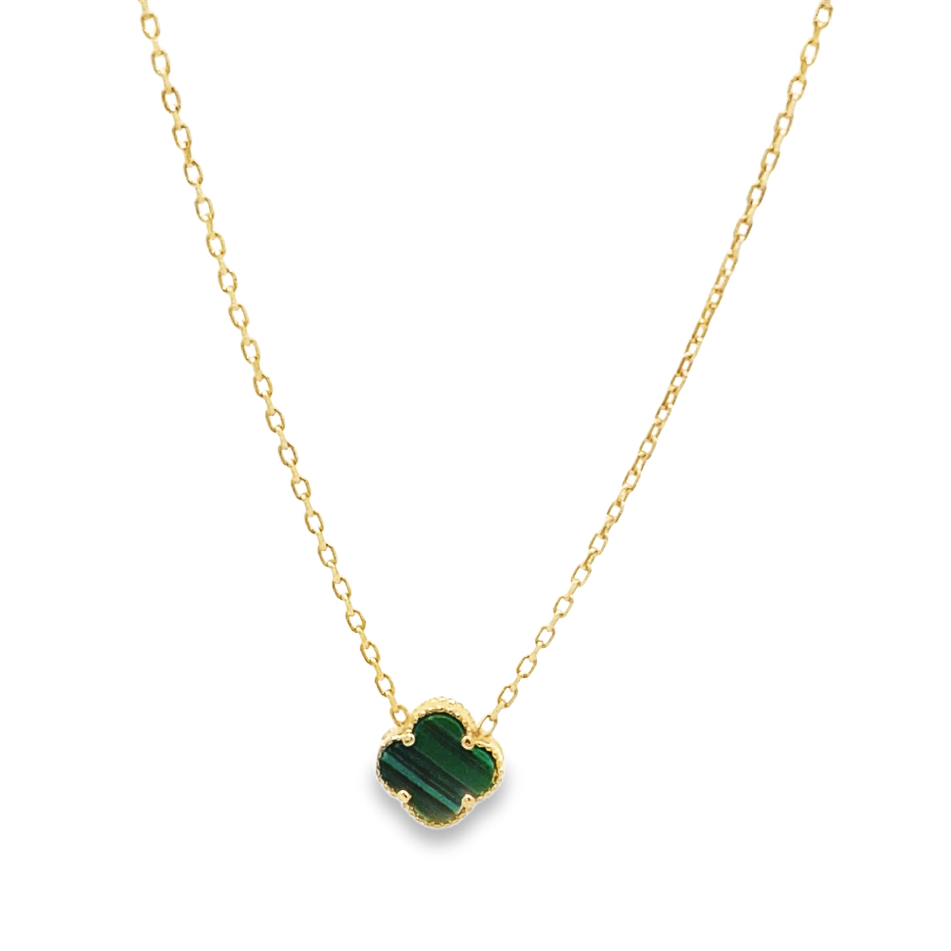 14K Yellow Gold Green One Flower Necklace 18In  2.3Dwt