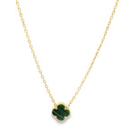 14K Yellow Gold Green One Flower Necklace 18In  2.3Dwt