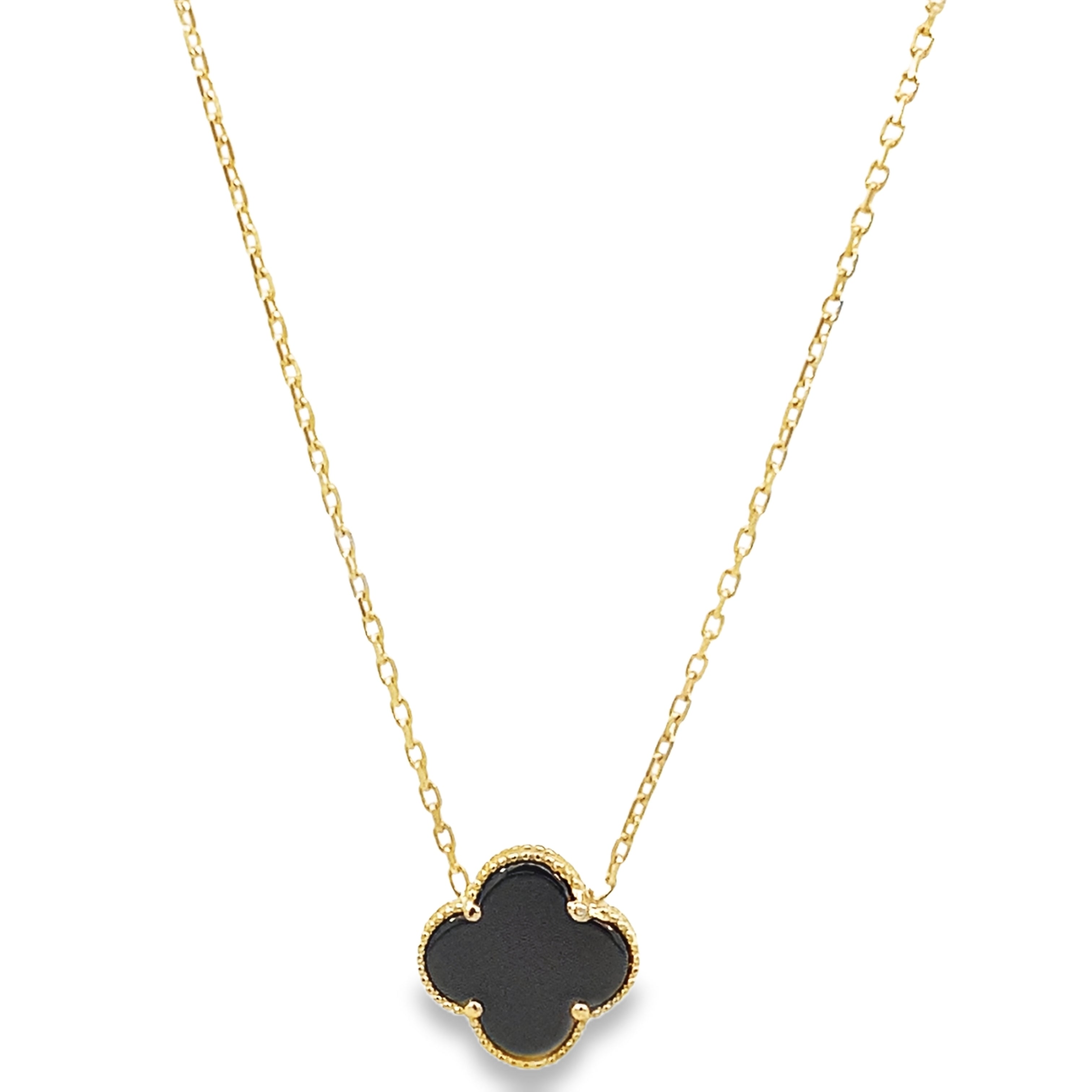 14K Yellow Gold Black One Flower Necklace 18In  2.6Dwt