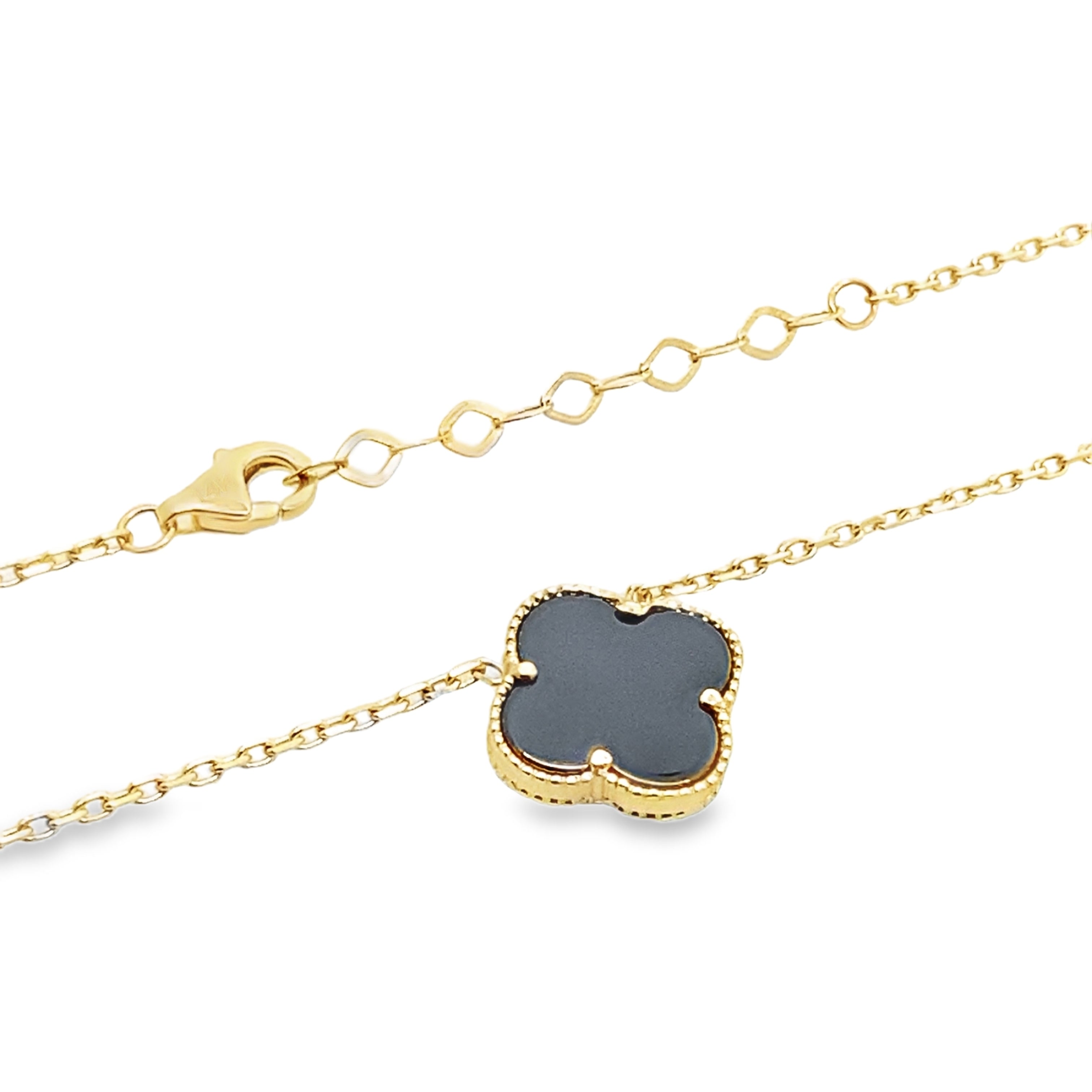 14K Yellow Gold Black One Flower Necklace 18In  2.6Dwt