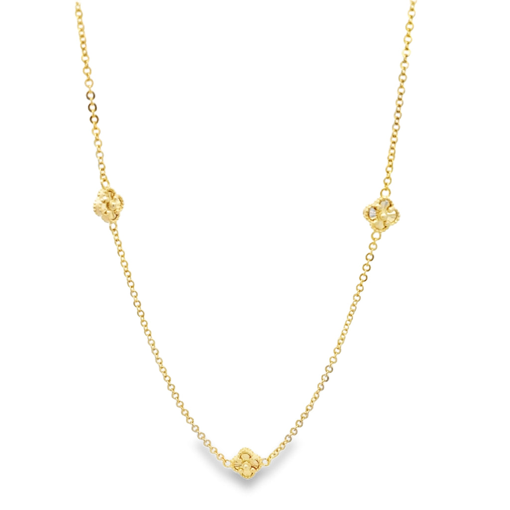 14K Yellow Gold 5 Flower Necklace 17In 4Dwt