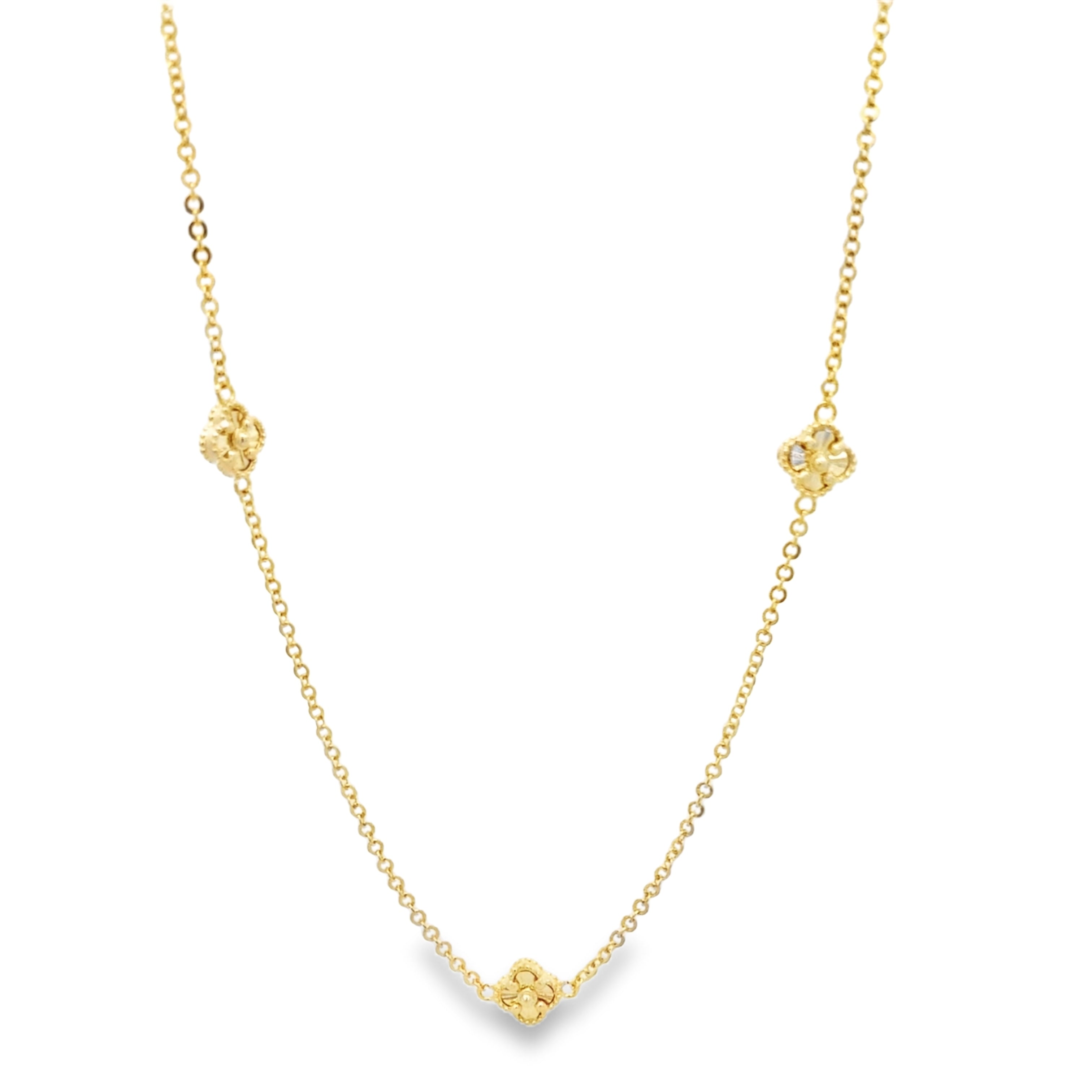 14K Yellow Gold 5 Flower Necklace 17In 4Dwt