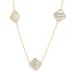 14K Yellow Gold 5 Large Mother Of Pearl Flower Necklace 18In 5.9Dwt