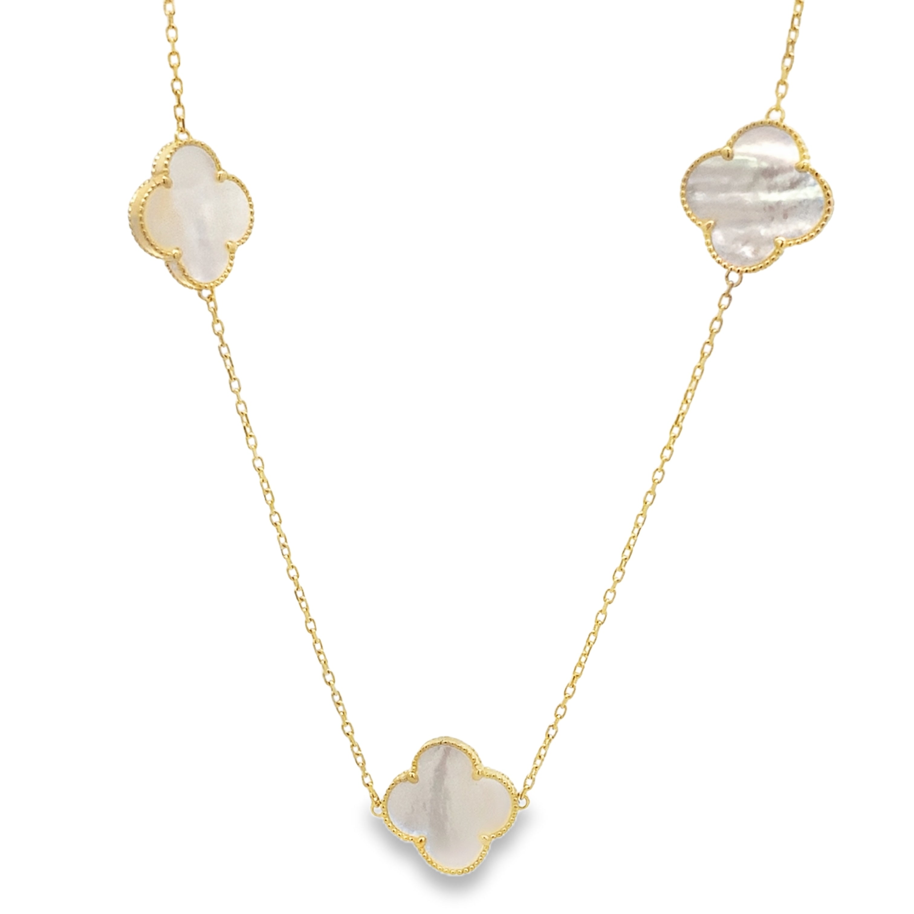 14K Yellow Gold 5 Large Mother Of Pearl Flower Necklace 18In 5.9Dwt