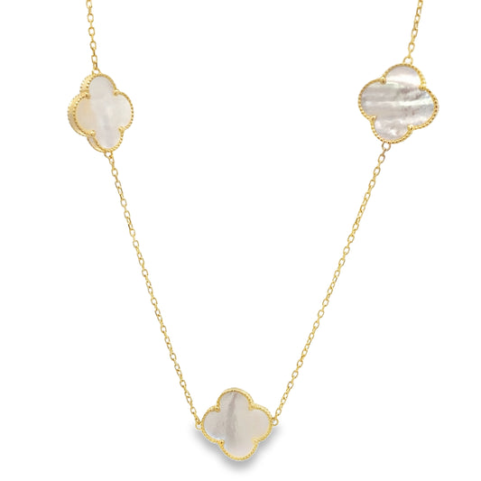 14K Yellow Gold 5 Large Mother Of Pearl Flower Necklace 18In 5.9Dwt