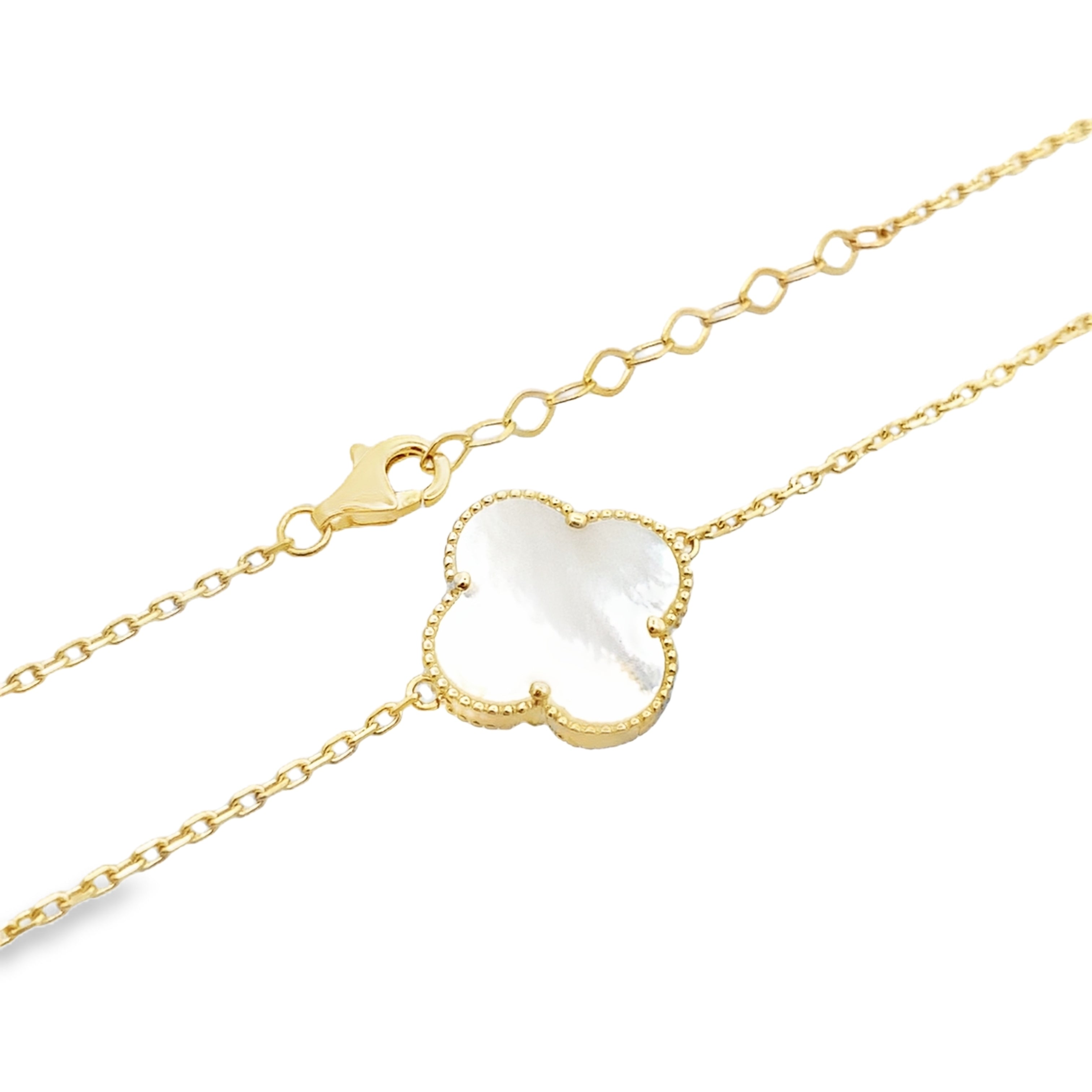 14K Yellow Gold 5 Large Mother Of Pearl Flower Necklace 18In 5.9Dwt