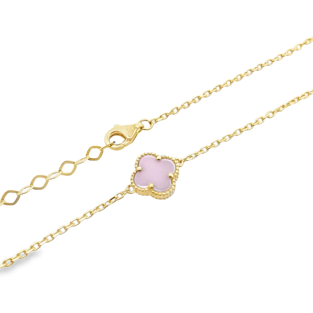 14K Yellow Gold Five Pink Flower Necklace 18In 4.5Dwt