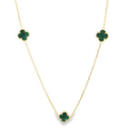 14K Yellow Gold 5 Green flower Necklace 18In 3.4Dwt