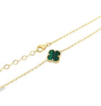 14K Yellow Gold 5 Green flower Necklace 18In 3.4Dwt