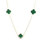 14K Yellow Gold 5 Green Flower Necklace 18In 4.6Dwt