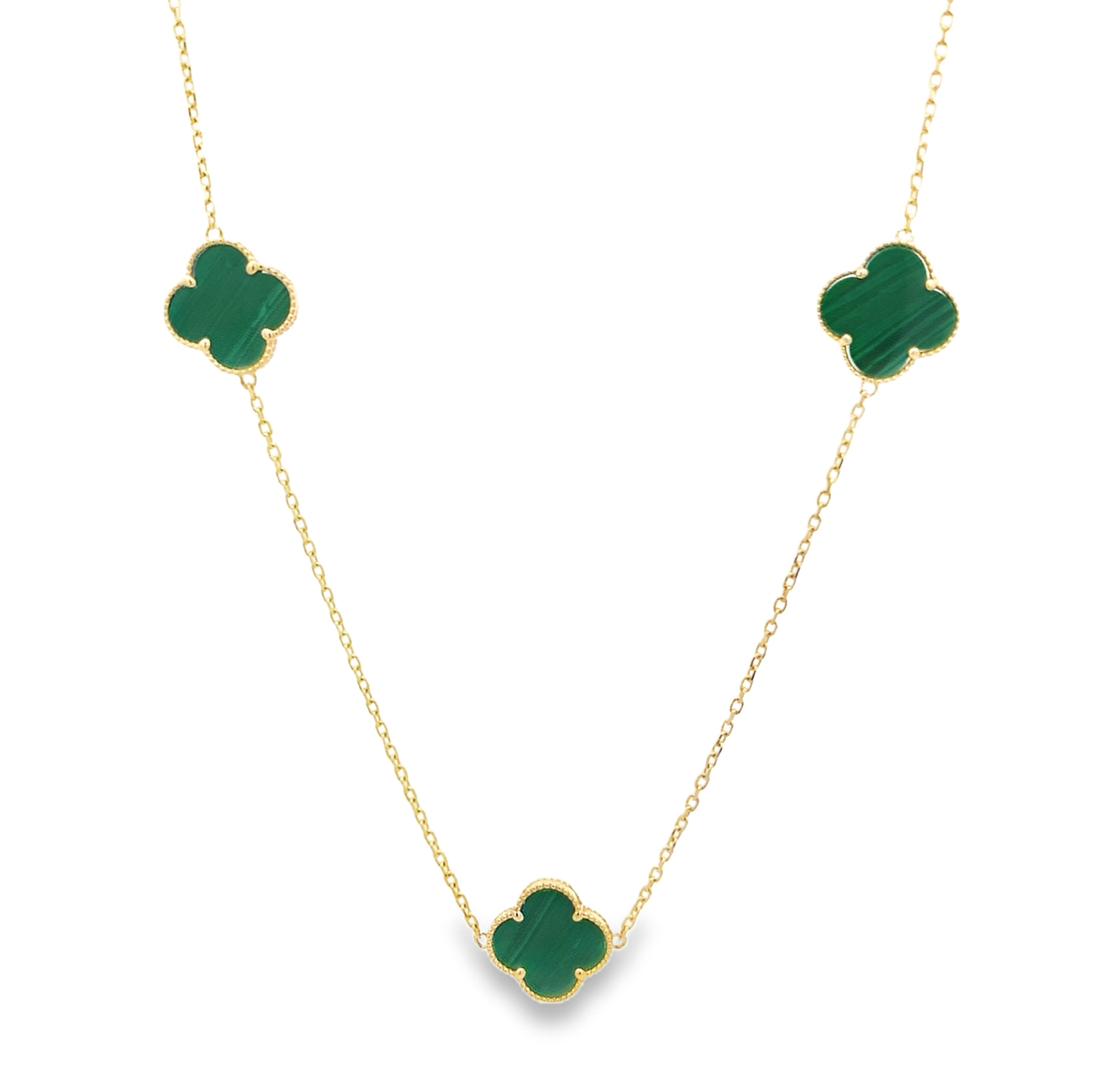 14K Yellow Gold 5 Green Flower Necklace 18In 4.6Dwt