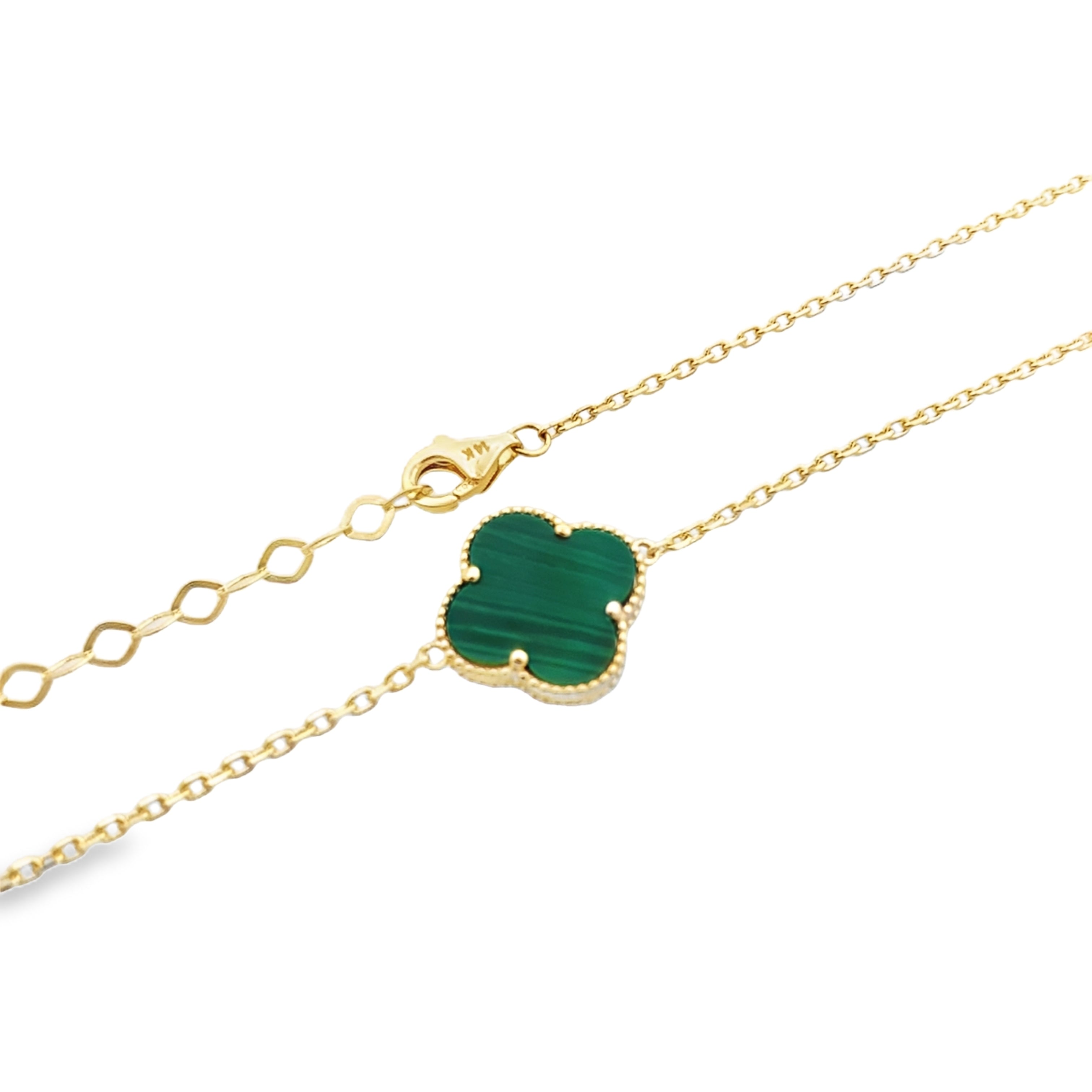 14K Yellow Gold 5 Green Flower Necklace 18In 4.6Dwt