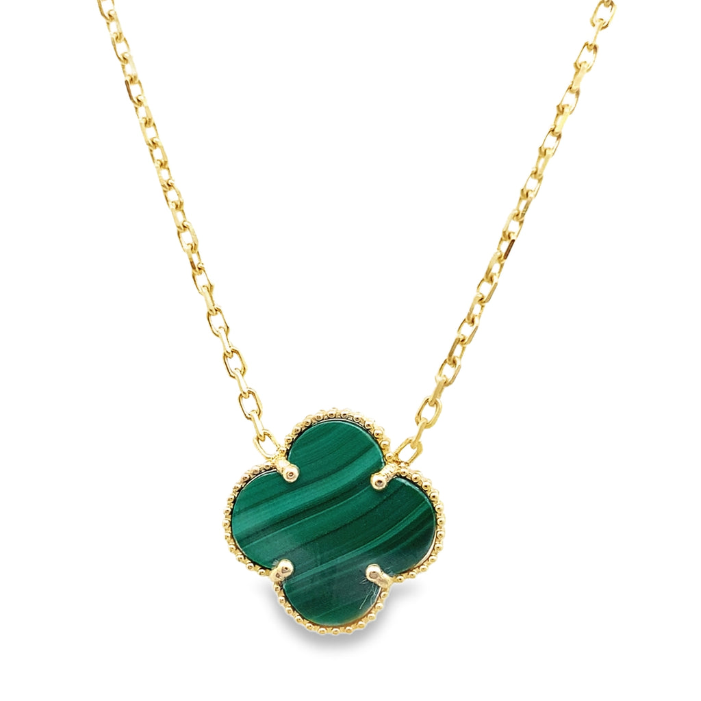 10K Yellow Gold Medium Green Flower Necklace 18In 2.1Dwt