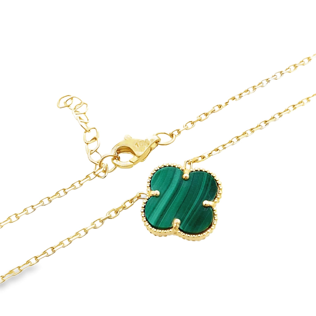 10K Yellow Gold Medium Green Flower Necklace 18In 2.1Dwt