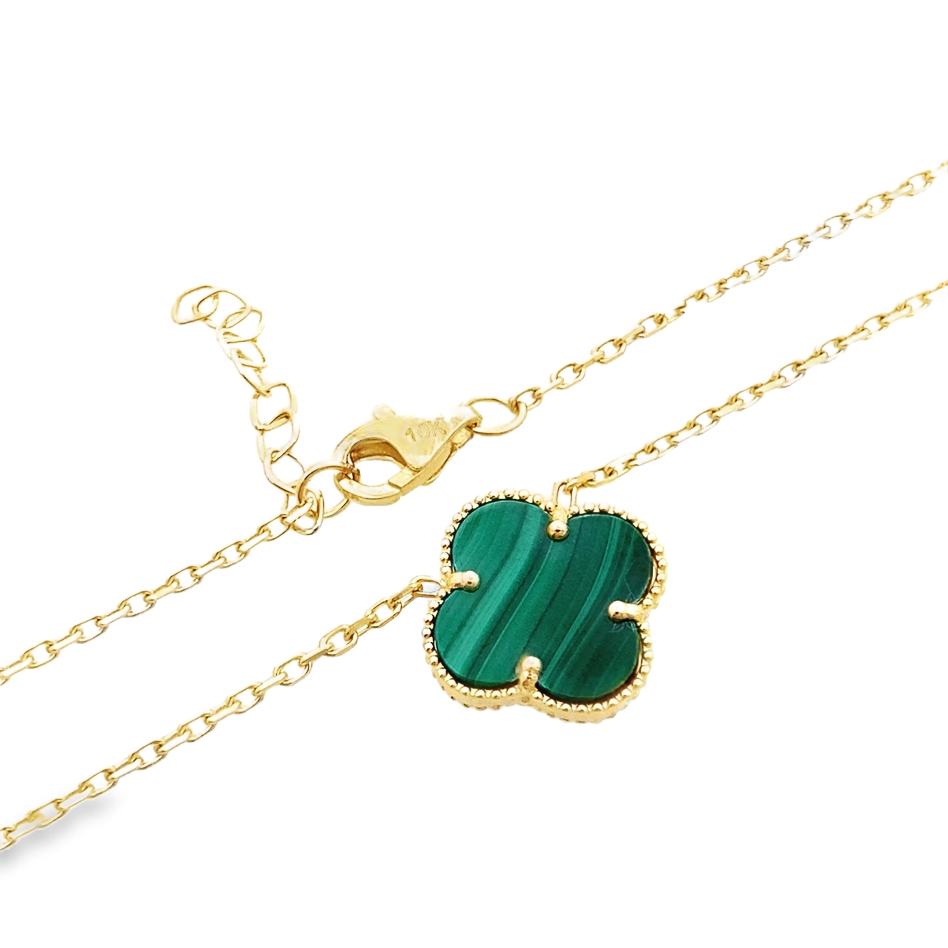 10K Yellow Gold Medium Green Flower Necklace 18In 2.1Dwt