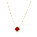 10K Yellow Gold Small Red Flower Necklace 18In 1.8Dwt