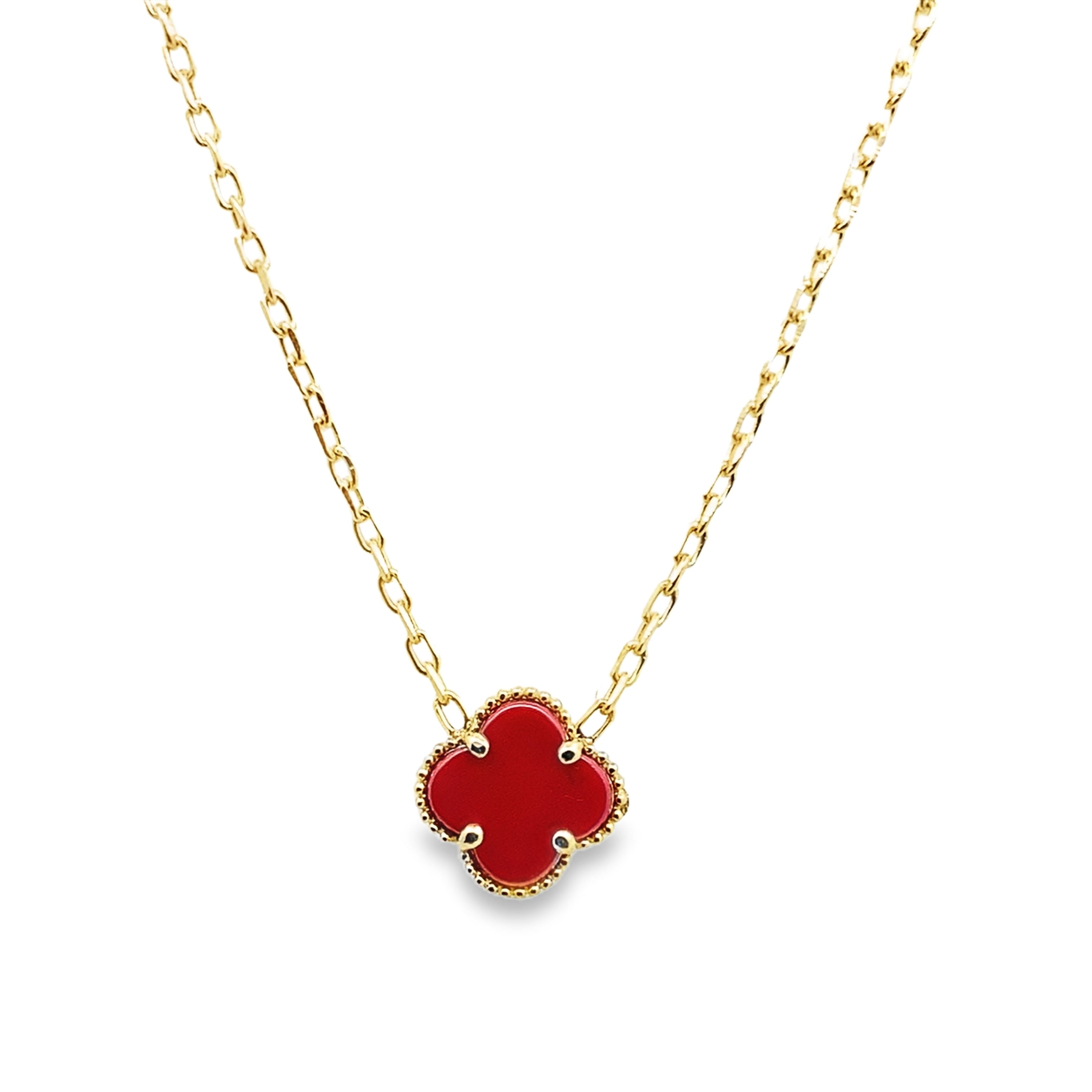 10K Yellow Gold Small Red Flower Necklace 18In 1.8Dwt