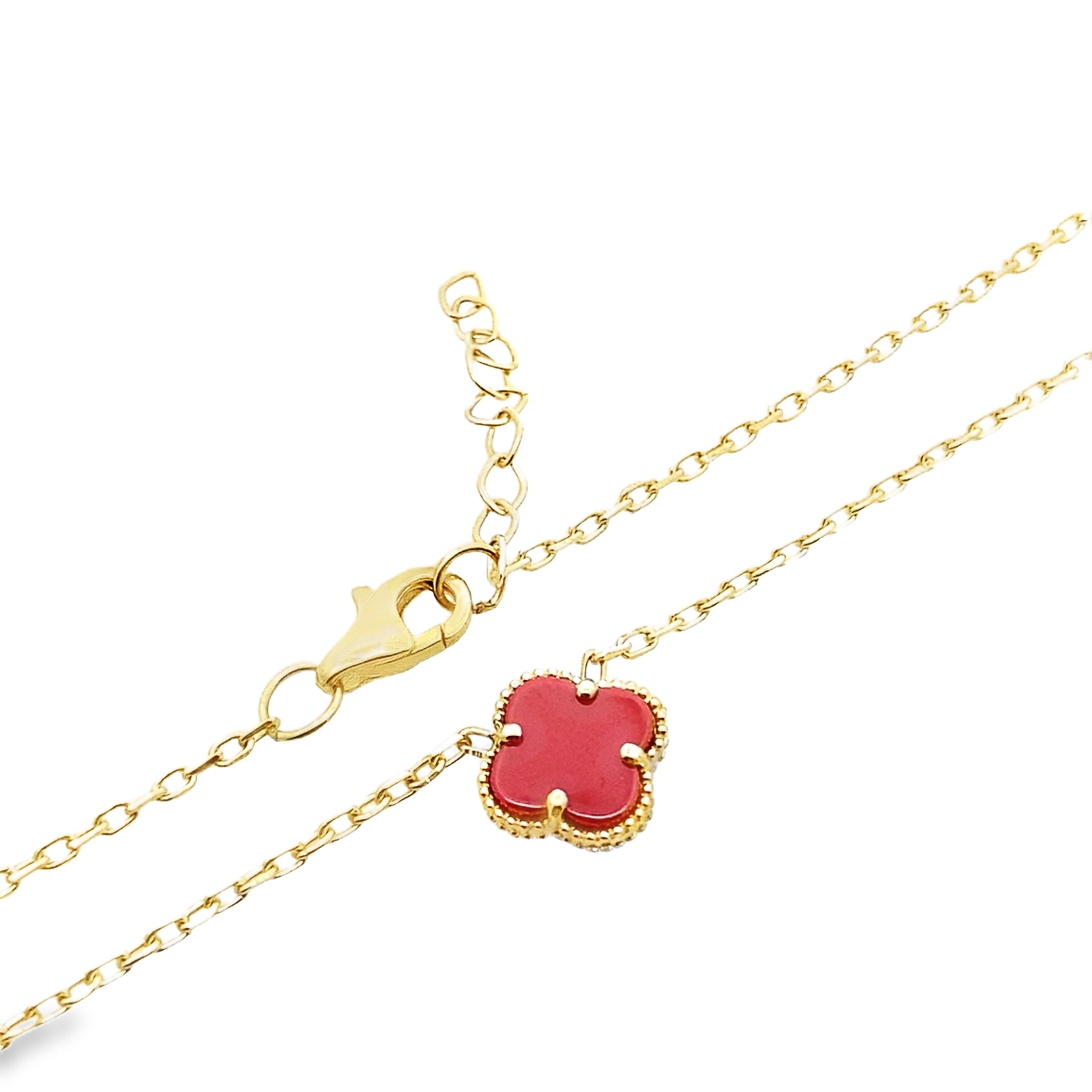 10K Yellow Gold Small Red Flower Necklace 18In 1.8Dwt
