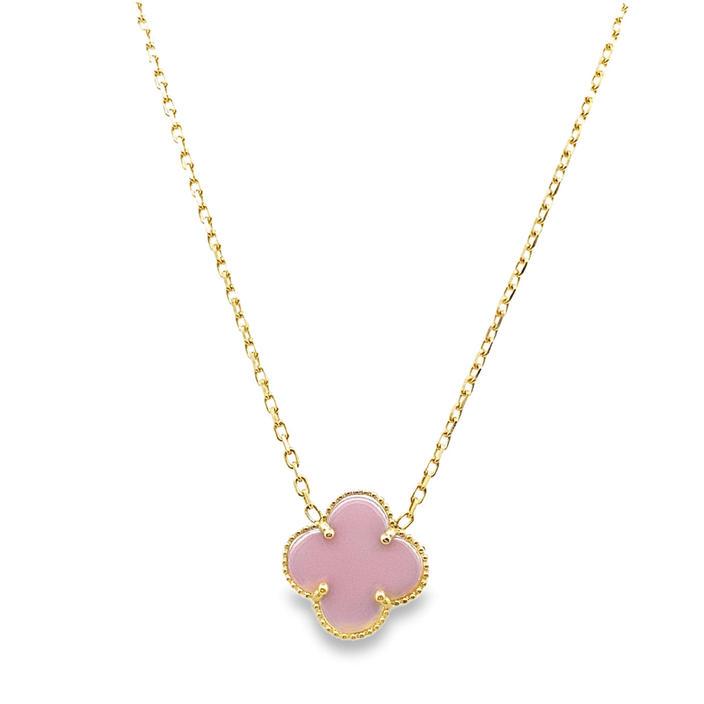 10K Yellow Gold Medium Pink Flower Necklace 18In 2.4Dwt