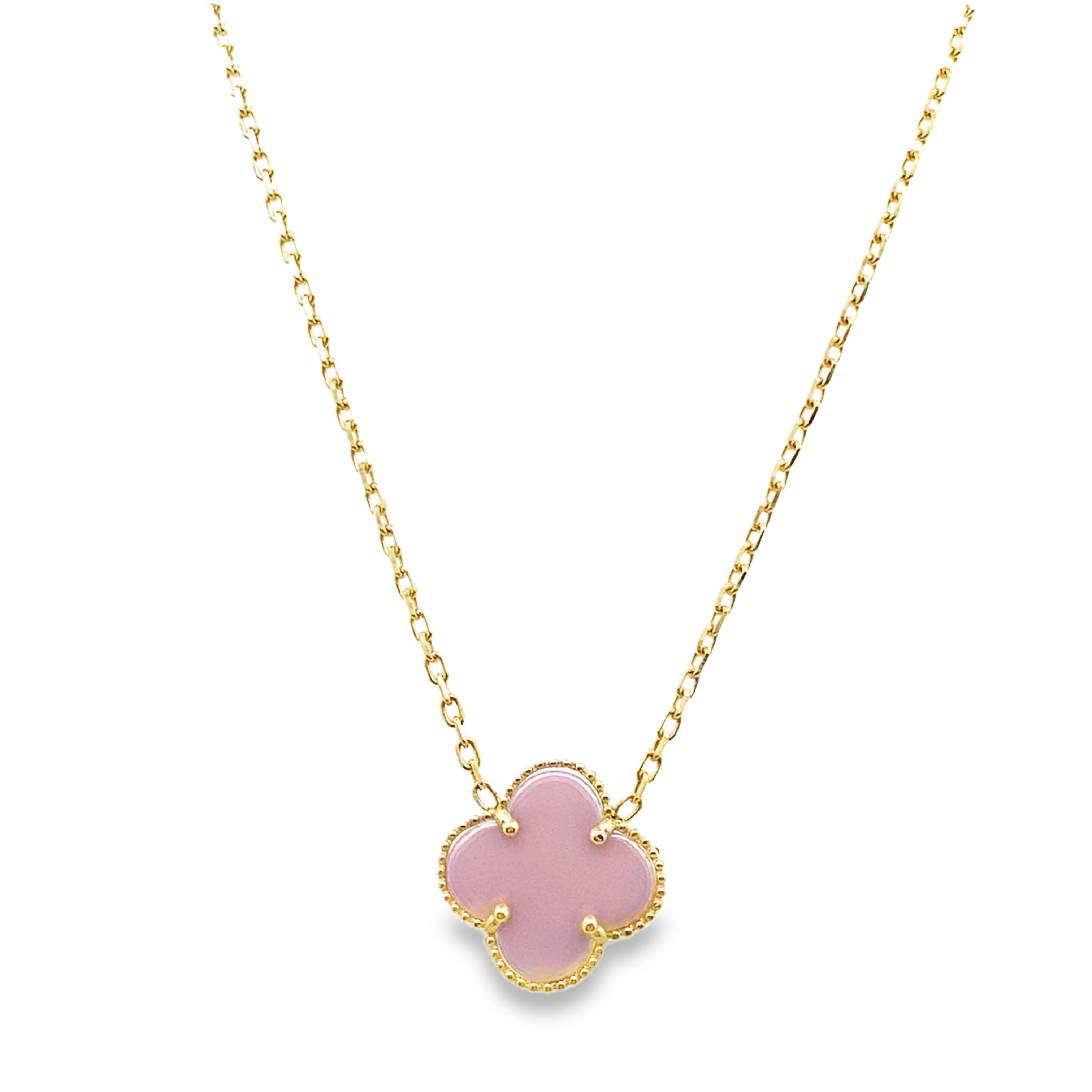 10K Yellow Gold Medium Pink Flower Necklace 18In 2.4Dwt