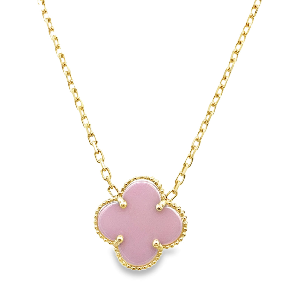 10K Yellow Gold Medium Pink Flower Necklace 18In 2.4Dwt