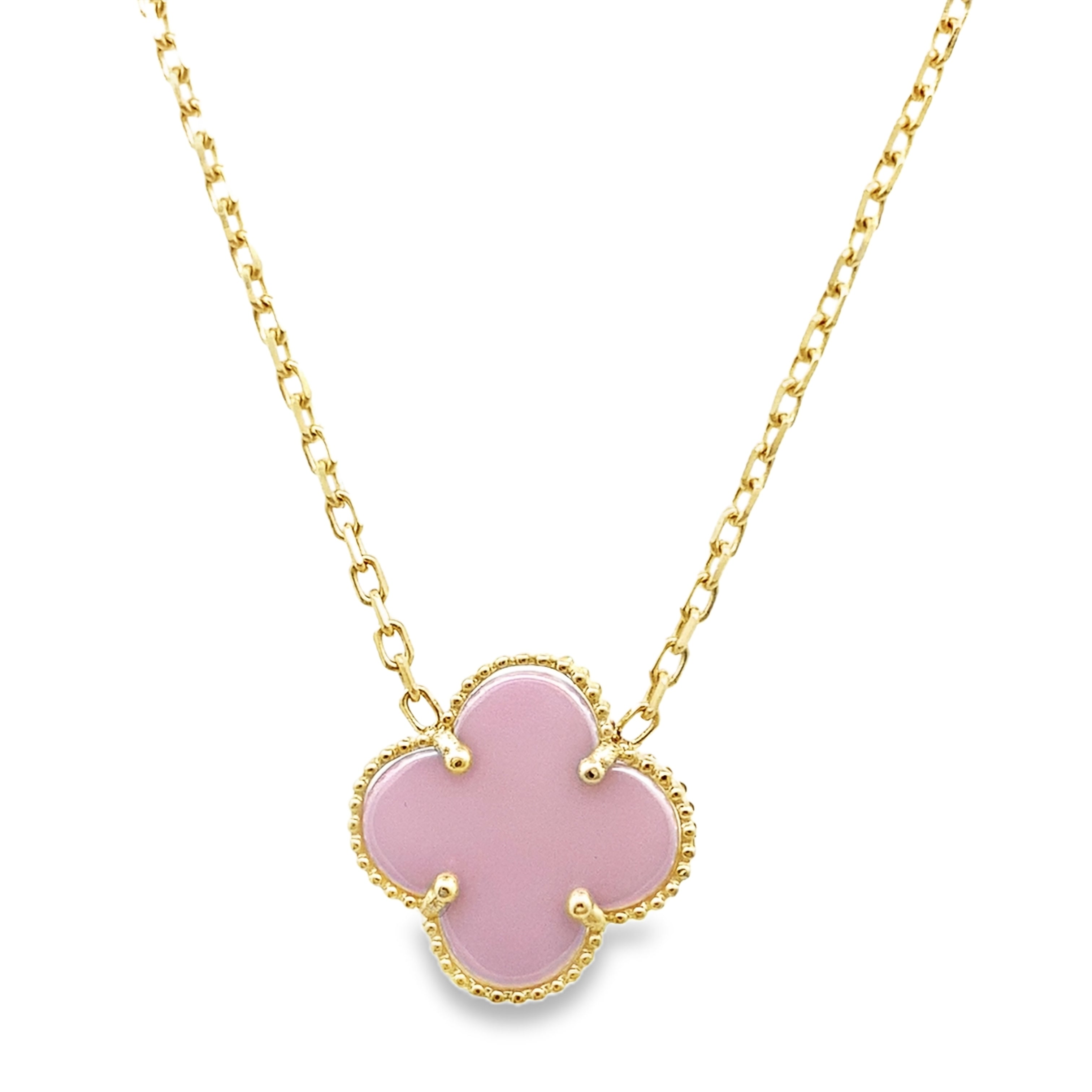 10K Yellow Gold Medium Pink Flower Necklace 18In 2.4Dwt