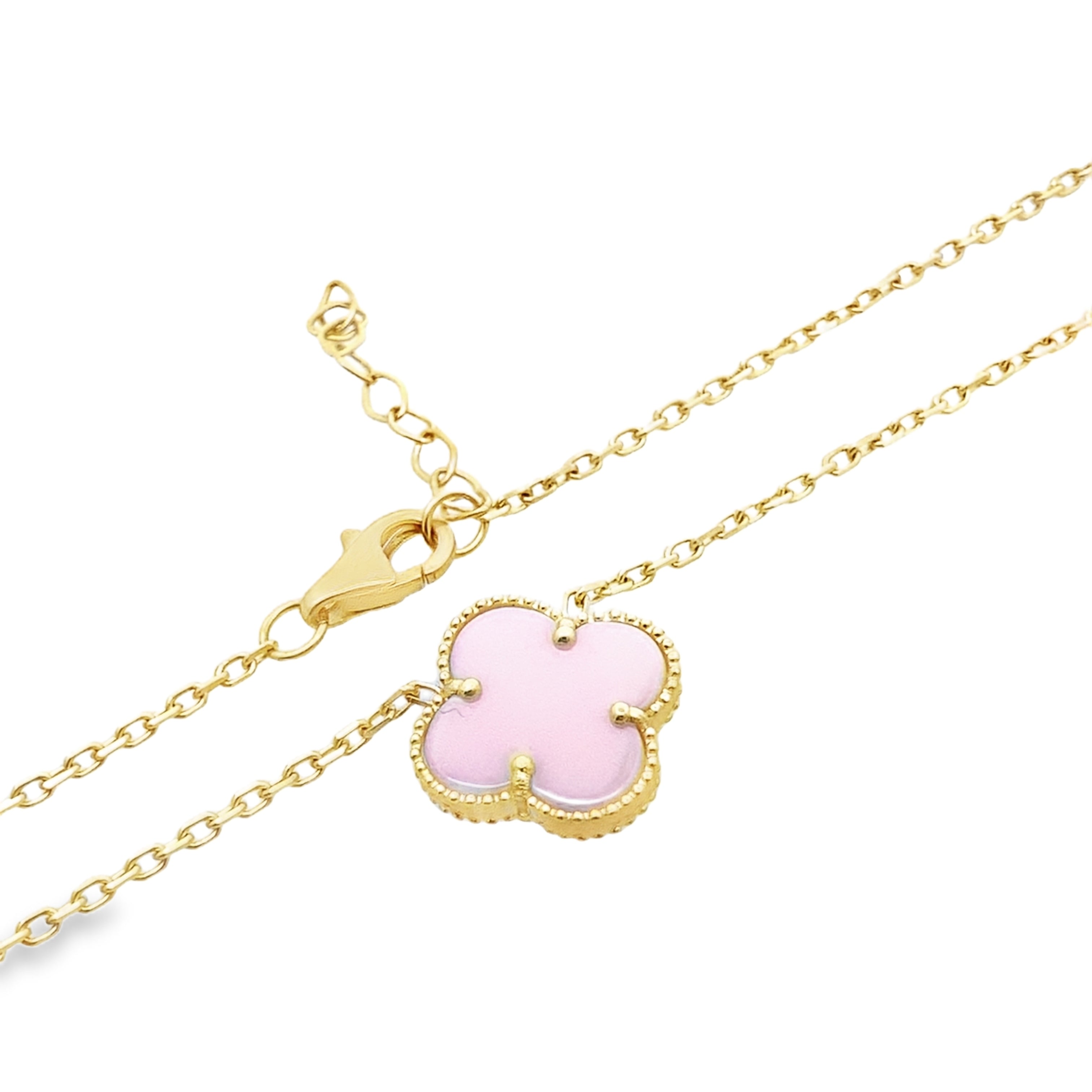 10K Yellow Gold Medium Pink Flower Necklace 18In 2.4Dwt
