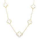 10K Yellow Gold Medium Five White Flowers Necklace 18In 6.0Dwt