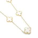 10K Yellow Gold Medium Five White Flowers Necklace 18In 6.0Dwt